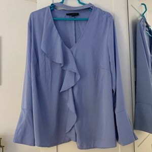 Eloquii Blue Blouse with Cutout Choker Neckline